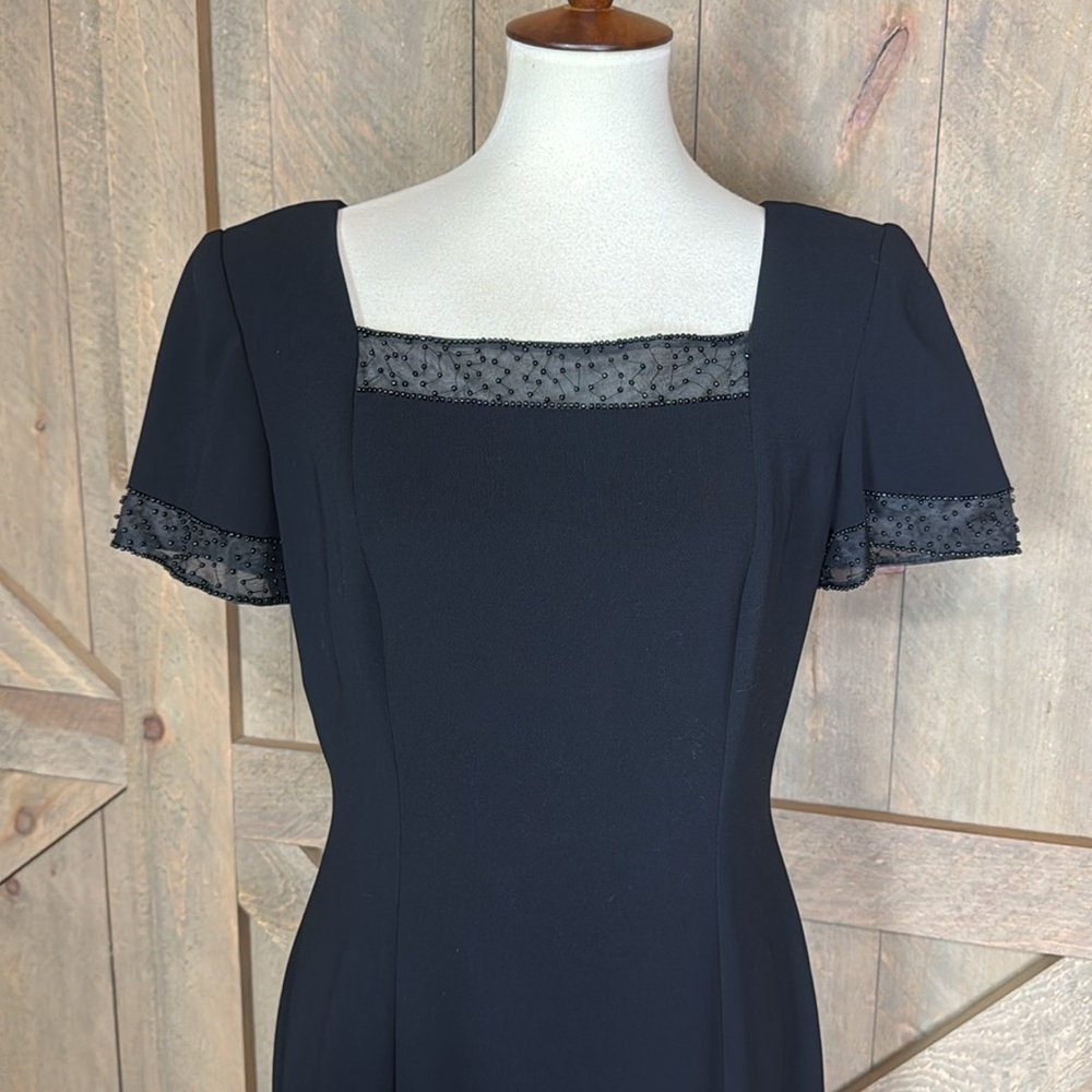 Talbots black sheath dress with mesh and bead detail at the neck and cuffs Sz 8 - Picture 3 of 13